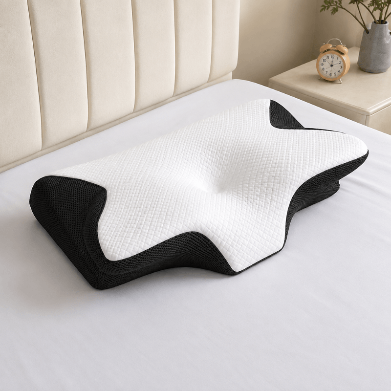 EverComfort NeckEase contoured memory foam pillow with white cover and black mesh side panels