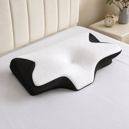 EverComfort NeckEase contoured memory foam pillow with white cover and black mesh side panels