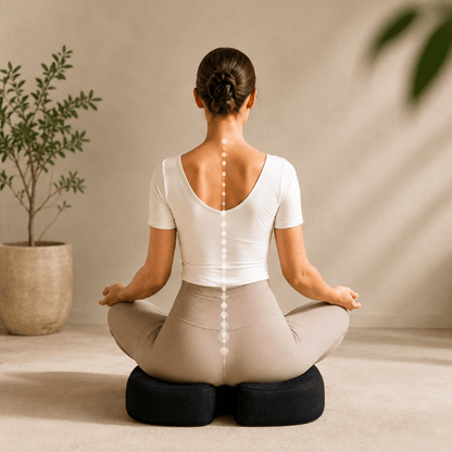 SitRight cushion used for floor sitting, cross-legged